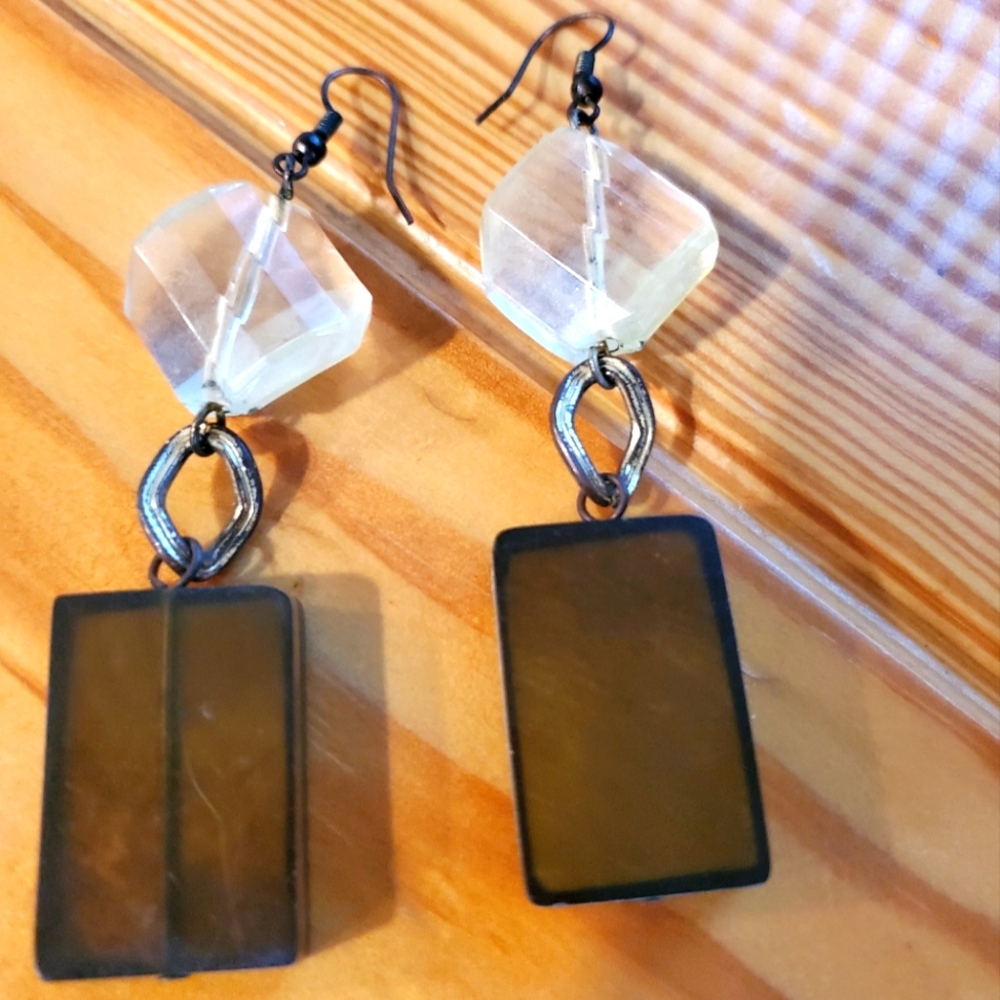 Elegant Brown and Clear Dangle Earrings
